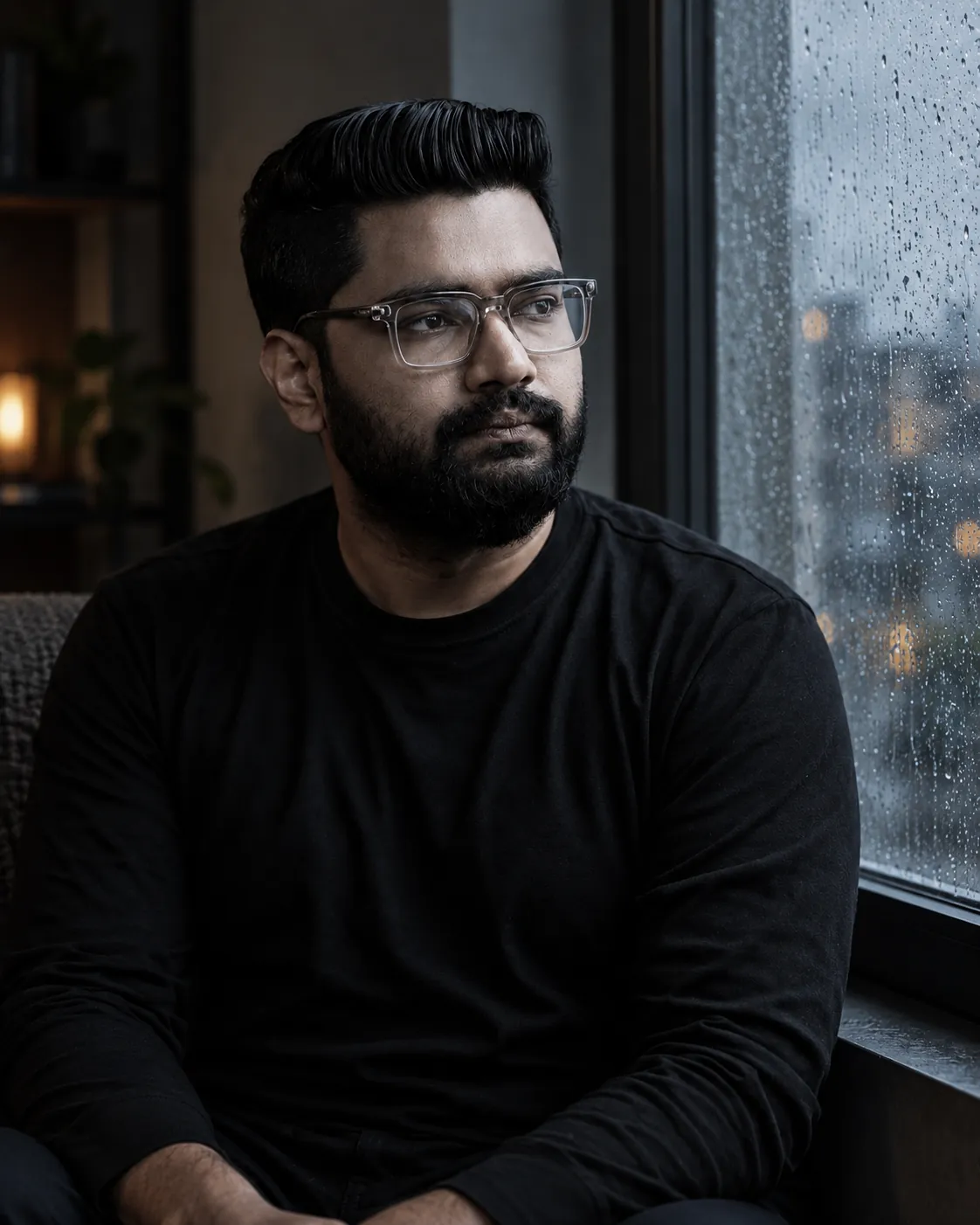 বৃষ্টিভেজা জানালার পাশে বসা আহাম্মেদ হাসান।